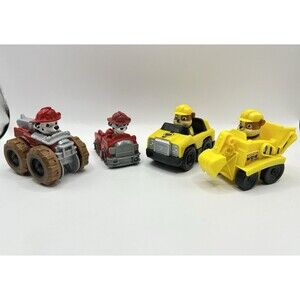 Paw Patrol Racers Marshall and Rubble Vehicles Lot Of 4 Fire Truck Toy Cars